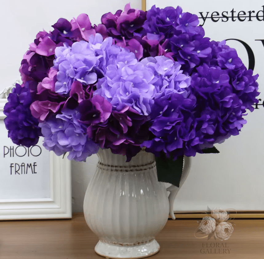 Purple Violet SILK Hydrangea Artifical Flowers Multi Head Branches - The Floral Gallery