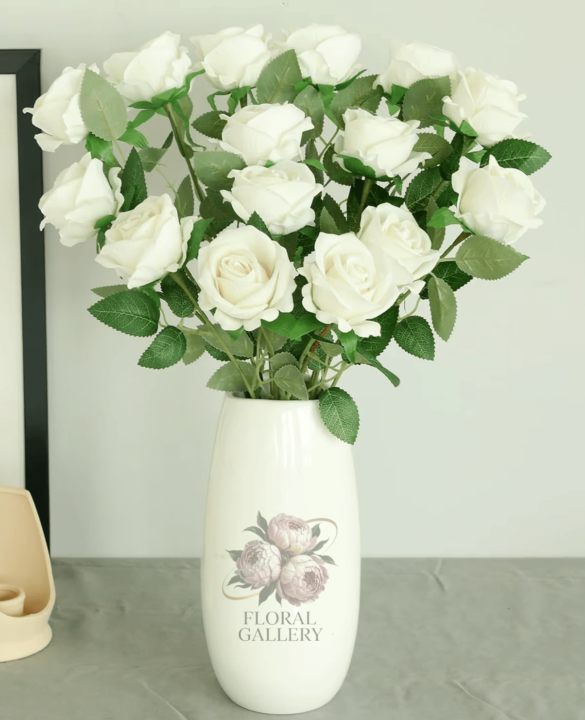 Real Touch SILK White ROSES Bouquet x 25 Flowers - The Floral Gallery