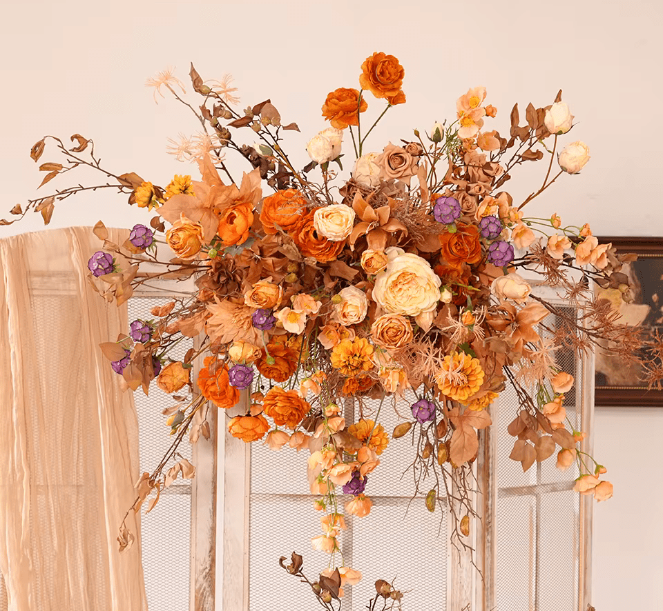 Realistic Autumn Orange Brown Multi Bloom Silk Display Flowers - The Floral Gallery