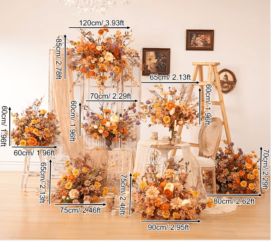 Realistic Autumn Orange Brown Multi Bloom Silk Display Flowers - The Floral Gallery