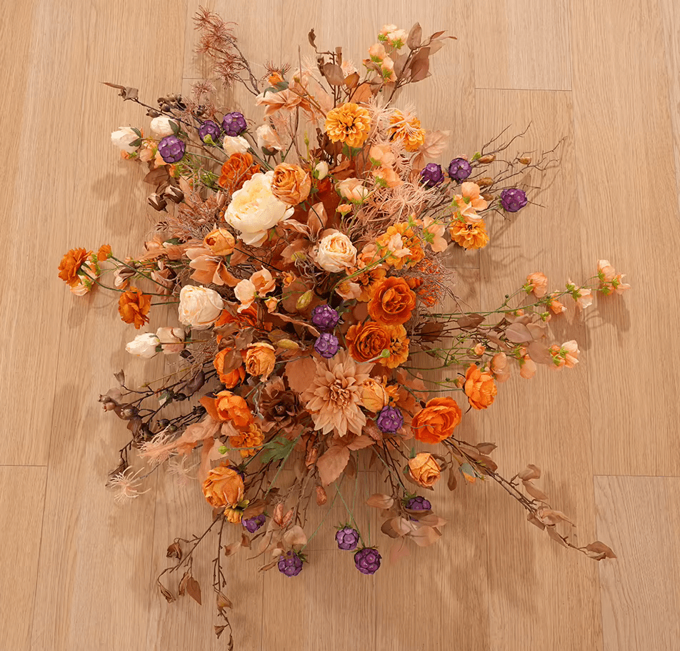 Realistic Autumn Orange Brown Multi Bloom Silk Display Flowers - The Floral Gallery