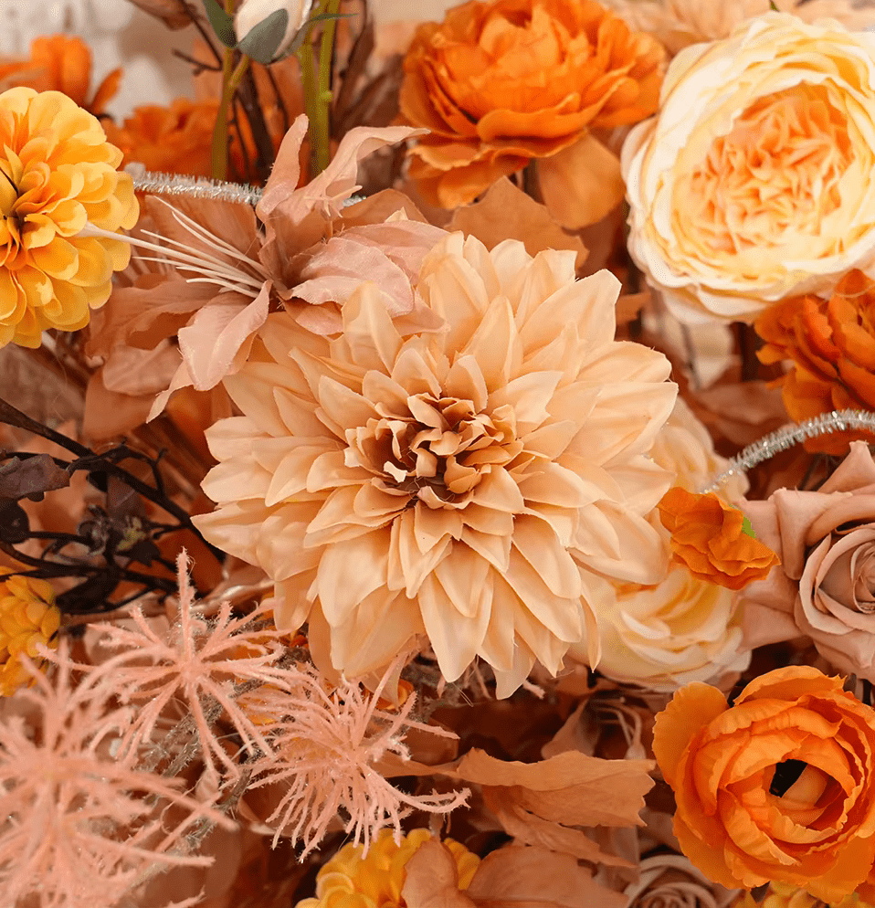 Realistic Autumn Orange Brown Multi Bloom Silk Display Flowers - The Floral Gallery