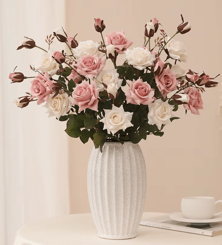 Soft SILK Orange Pink White Horned Roses ROSES Bouquet - The Floral Gallery