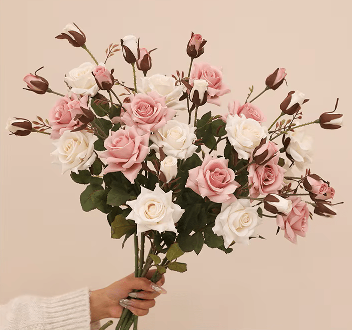 Soft SILK Orange Pink White Horned Roses ROSES Bouquet - The Floral Gallery