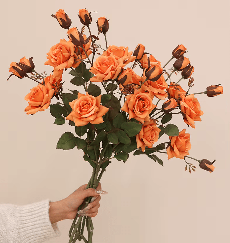 Soft SILK Orange Pink White Horned Roses ROSES Bouquet - The Floral Gallery