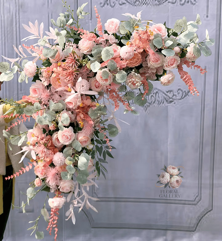 Stunning Multi Bloom SILK Flowers Hanging Corner Display Weddings - The Floral Gallery
