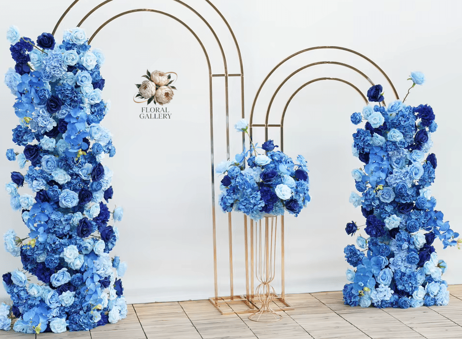 Stunning Royal Blue SILK Flowers Artificial 6ft Row & Basket - The Floral Gallery
