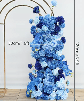 Stunning Royal Blue SILK Flowers Artificial 6ft Row & Basket - The Floral Gallery