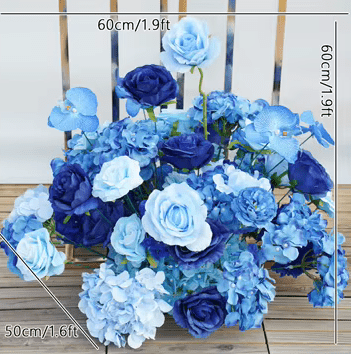 Stunning Royal Blue SILK Flowers Artificial 6ft Row & Basket - The Floral Gallery