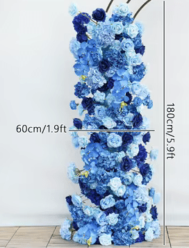 Stunning Royal Blue SILK Flowers Artificial 6ft Row & Basket - The Floral Gallery