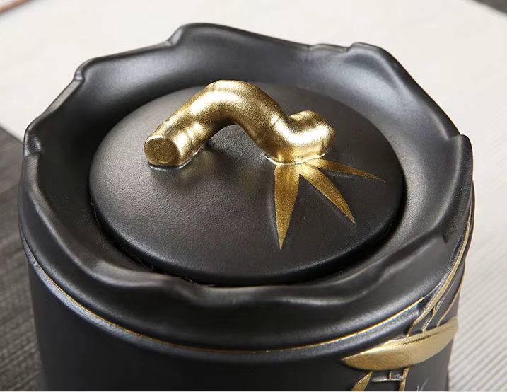 Black & Gold Luxury Cremation Funeral URN Human or Pet Ashes
