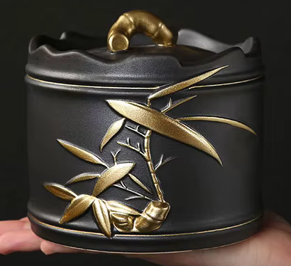 Black & Gold Luxury Cremation Funeral URN Human or Pet Ashes