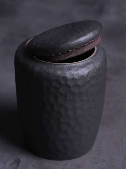 Large Black Textured Ceramic Cremation Funeral URN