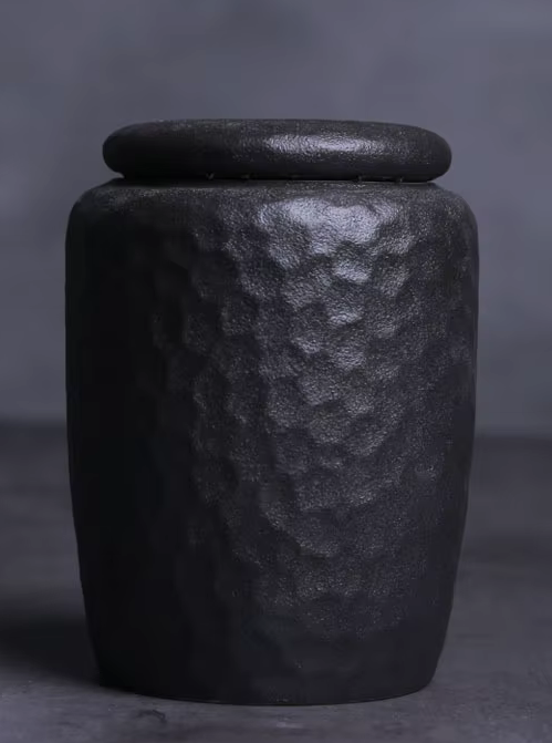 Large Black Textured Ceramic Cremation Funeral URN