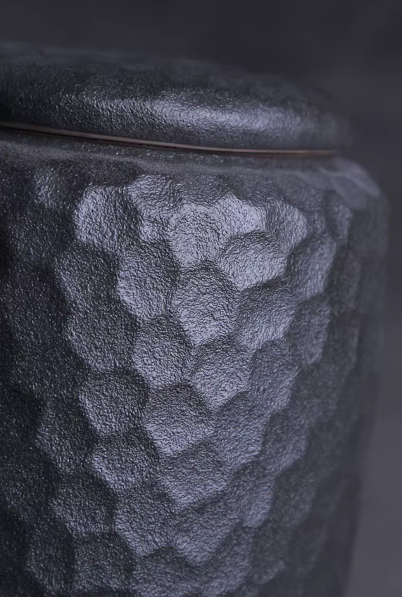 Large Black Textured Ceramic Cremation Funeral URN
