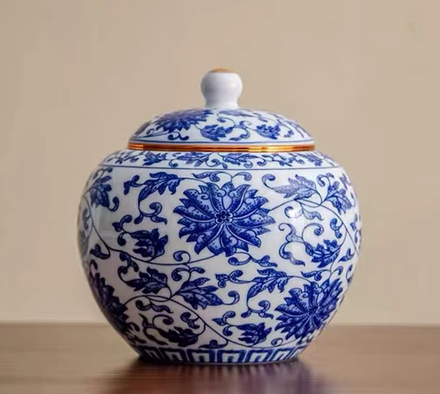 Blue & White Chinese Pattern Traditional URN for Human or Pet Ashes