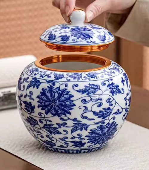 Blue & White Chinese Pattern Traditional URN for Human or Pet Ashes