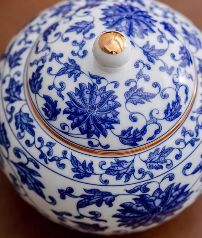 Blue & White Chinese Pattern Traditional URN for Human or Pet Ashes