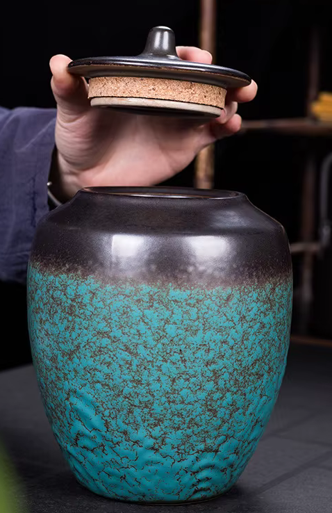 Large Modern Black & Turquoise URN for Human or Pet Ashes