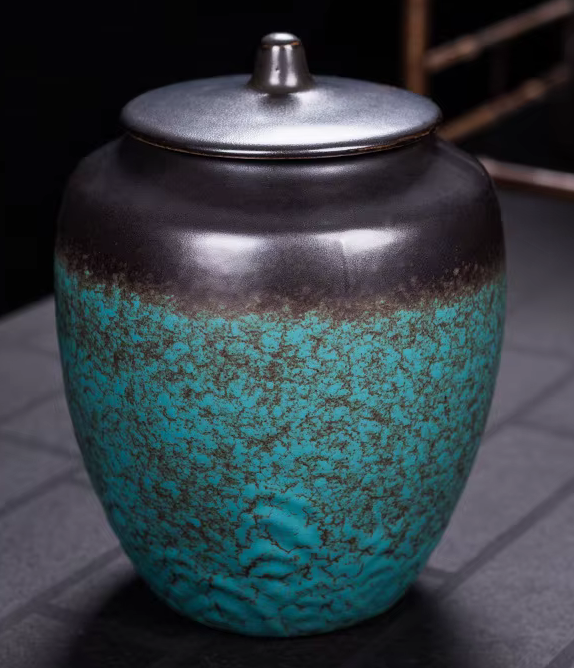 Large Modern Black & Turquoise URN for Human or Pet Ashes