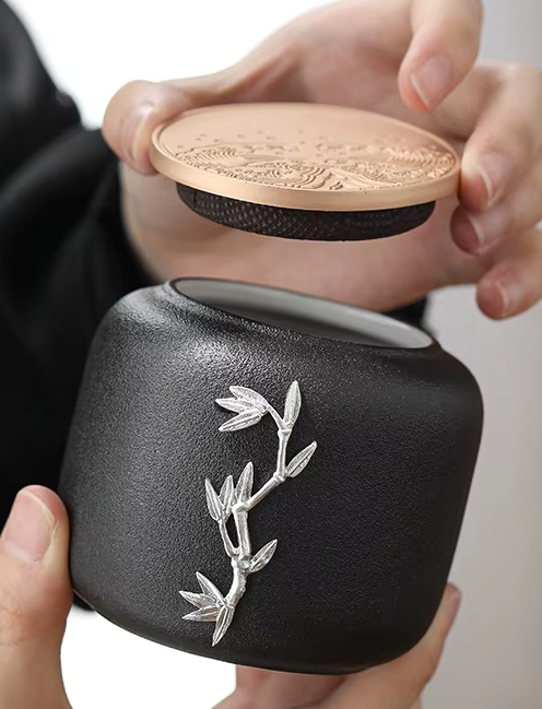 Black Ceramic Pet Memorial Urn with 5 Designs