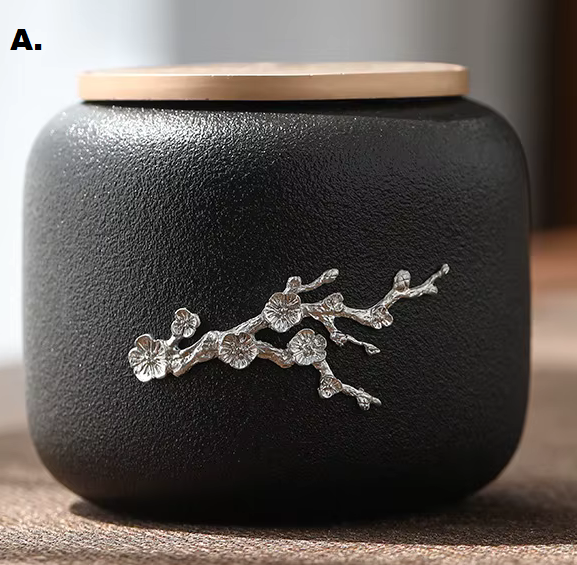 Black Ceramic Pet Memorial Urn with 5 Designs