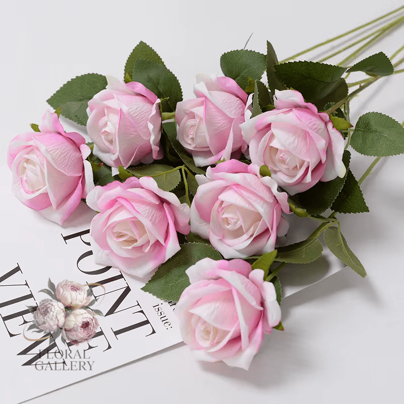 Vibrant 9 Head per Stem SILK Real Touch Roses Pink Purple Blue - The Floral Gallery