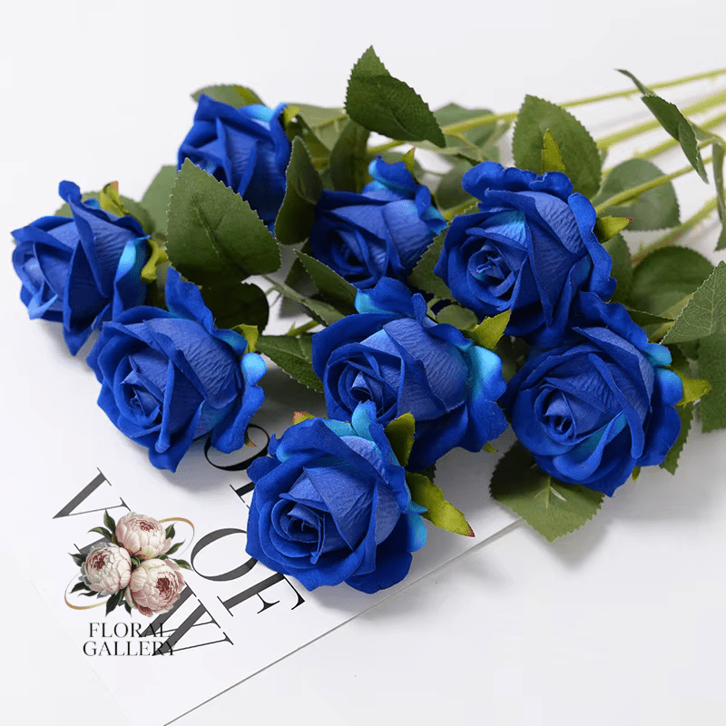 Vibrant 9 Head per Stem SILK Real Touch Roses Pink Purple Blue - The Floral Gallery