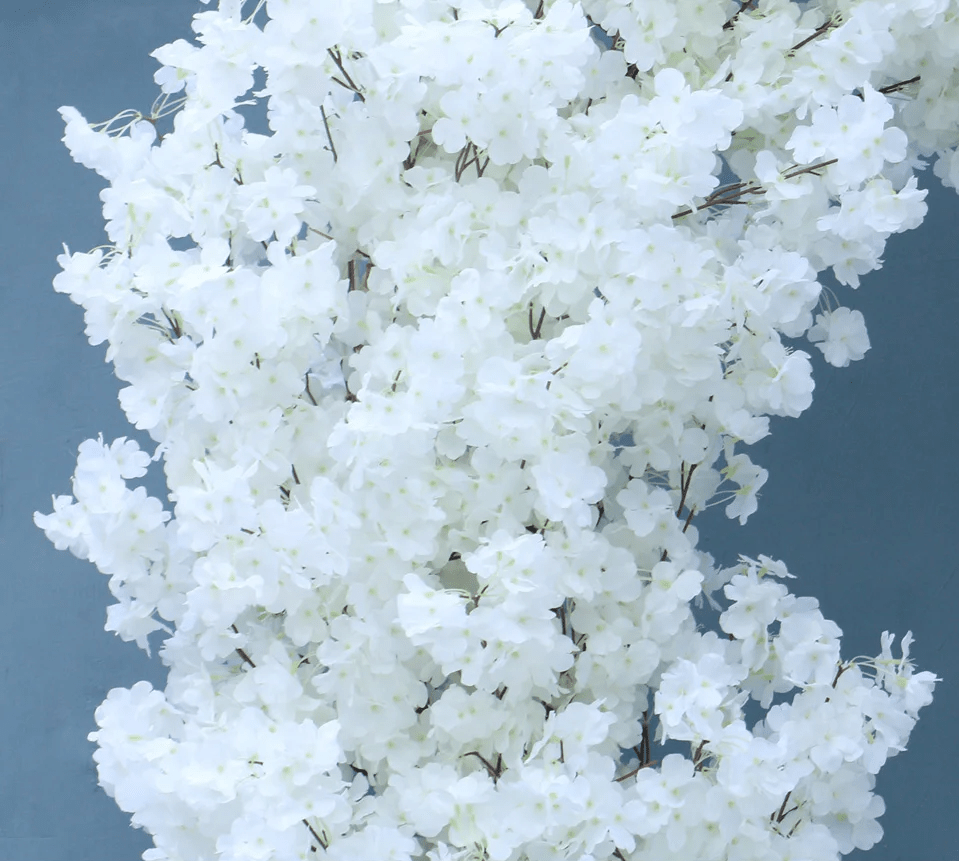 White Cherry Blossom Silk Flowers Wedding Display Heart with Stand - The Floral Gallery