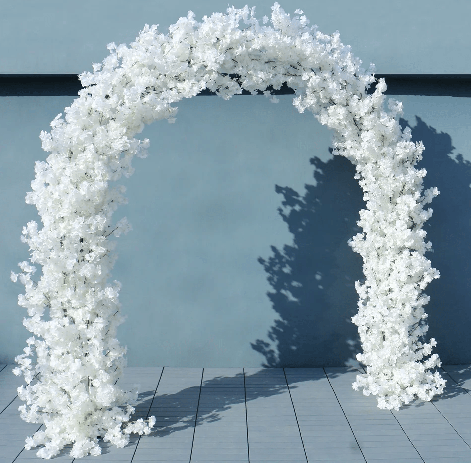 White Cherry Blossom Silk Flowers Wedding Display Heart with Stand - The Floral Gallery