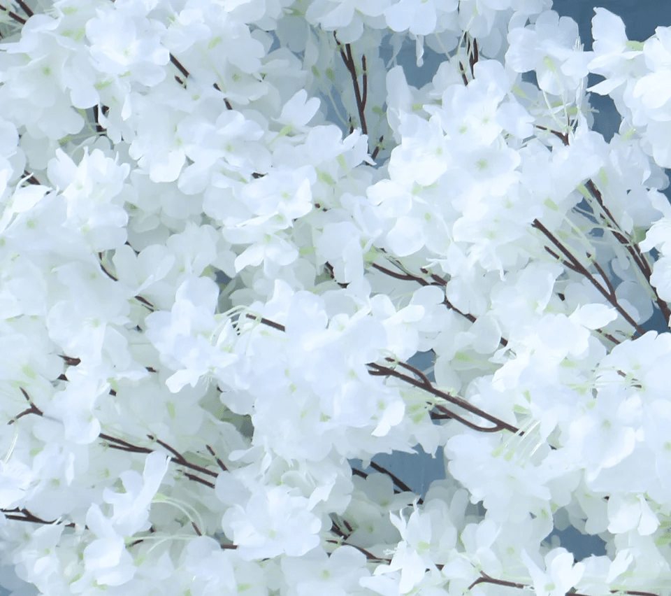 White Cherry Blossom Silk Flowers Wedding Display Heart with Stand - The Floral Gallery