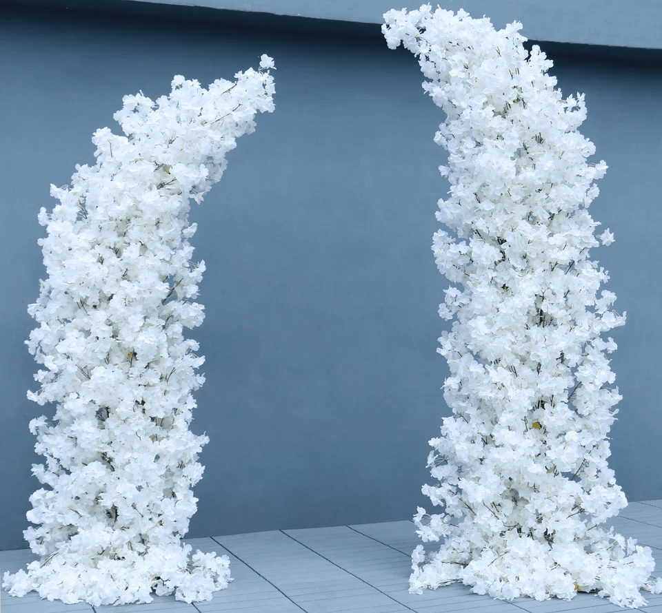 White Cherry Blossom Silk Flowers Wedding Display Heart with Stand - The Floral Gallery
