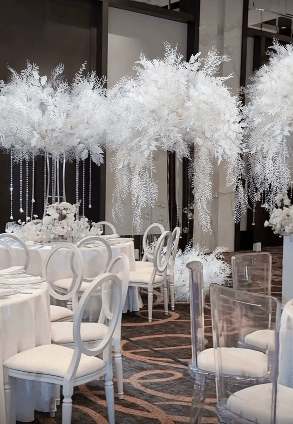 White Hanging Wisteria & Mist Grass SILK Table Display Flowers - The Floral Gallery
