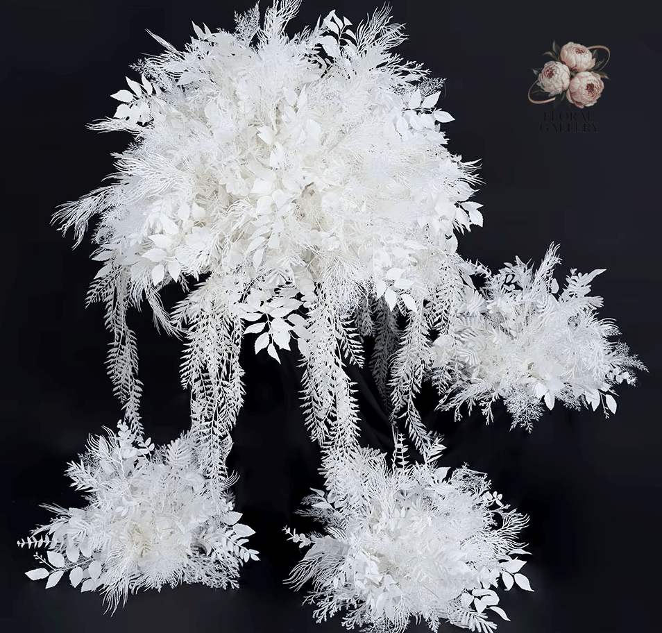 White Hanging Wisteria & Mist Grass SILK Table Display Flowers - The Floral Gallery