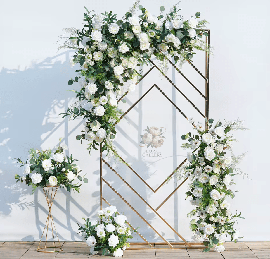 White Roses & Green Eucalyptus Leaf SILK Display Event Flowers - The Floral Gallery