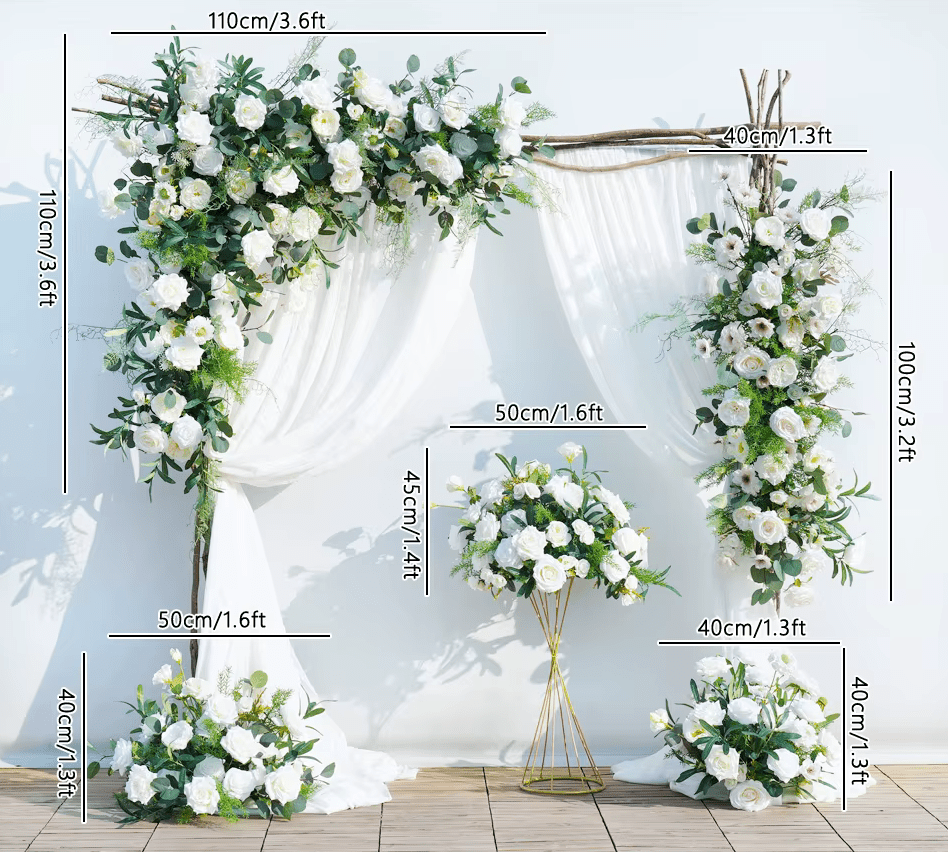 White Roses & Green Eucalyptus Leaf SILK Display Event Flowers - The Floral Gallery